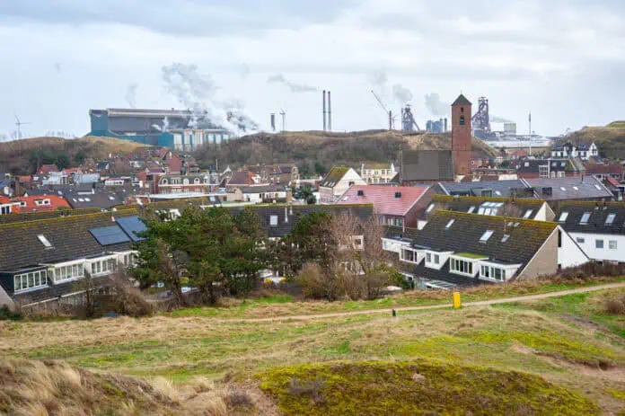 view-of-the-village-Wijk-aan-Zee-with-Tata-Steel-factory-in-the-background