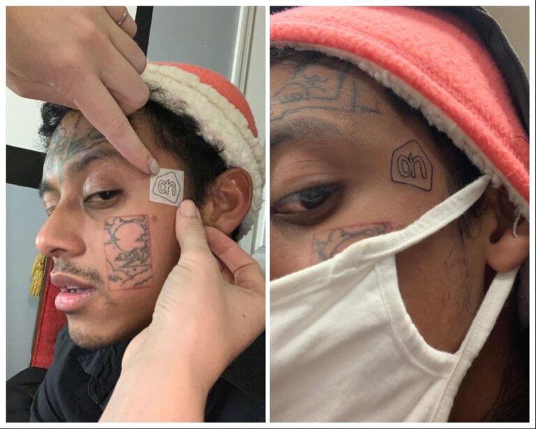 American man loves Albert Heijn so much he tattoos logo on his face